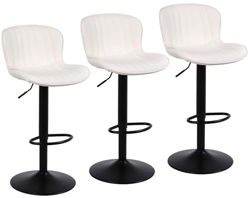 Nusetx Barhocker 3er Set, Barstuhl Höhenverstellbar, Barstühle mit Lehne und Fußstütze, Drehbar Küchenstühle Bar Stool für Esszimmer, Küche und Theke, Beige