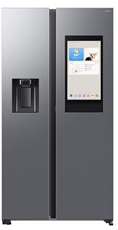 Samsung Frigorifero Side by Side Family Hub RS90F67BET/EF con Dispenser Acqua/Ghiaccio, Wifi con AI Energy Mode, Smart Cooling, SpaceMax, 614 L, LxAxP: 91,2 x 178,4 x 72,6 cm, Metal Inox
