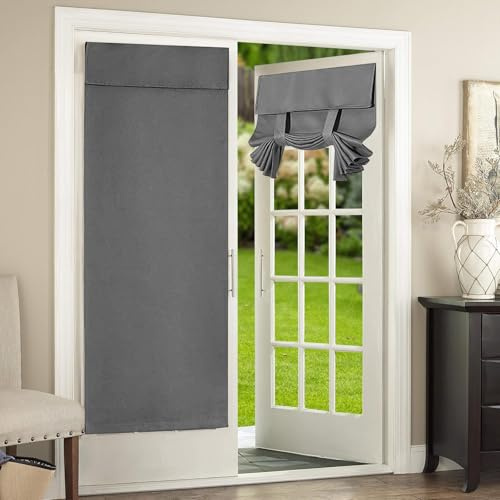 Blackout Door Curtains, French Door Curtains, French Door Blinds, Sidelight Curtain Tie Up Shade, Stick On Curtain, Privacy Blackout French Door Shade for Kitchen Living Room Bathroom, 26x68 inch