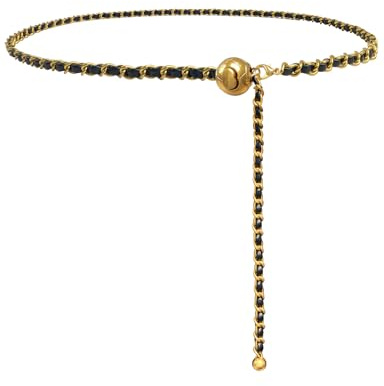 BEMYLV Leather Metal Chain Belts for Women Desinger Waist Belts for Dresses Jeans Gold Chain Strap for Purse