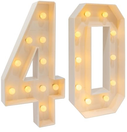 LKHDONG 40 cifre luminose con 20 lampadine a LED, decorazione digitale a batteria, decorazione per compleanno, festa di compleanno, 100 cm