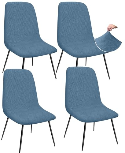 Granbest Jacquard Thickened Elastic Dining Chair Covers, Low Back Chair Slipcovers for Hotel, Banquet, Wedding, Party Decoration (Set of 4, Azure Blue)