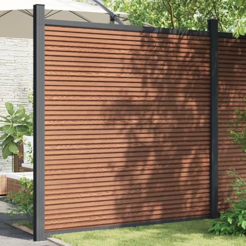 IKAYAA WPC-Sichtschutz, Sichtschutz-Zaun, Steckzaun, Sichtschutz Zaun WPC 173 x 186 cm, Sichtschutz Komplettset, Gartenzaun Holz, Braun