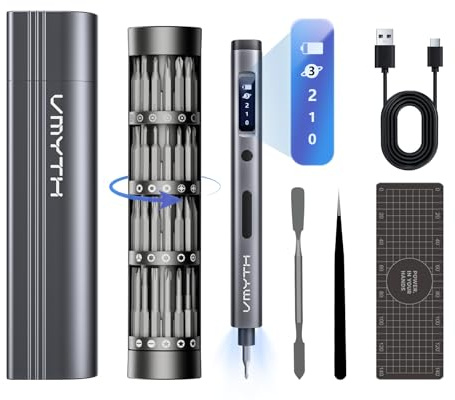 VMYTH iDriver ES1 3.7V Mini Cordless Precision Screwdriver Kit, 60 Magnetic Bits, 3-Speed Torque, 5/32 Hex, Compact Case, for Electronics, Laptops, Phones, Cameras