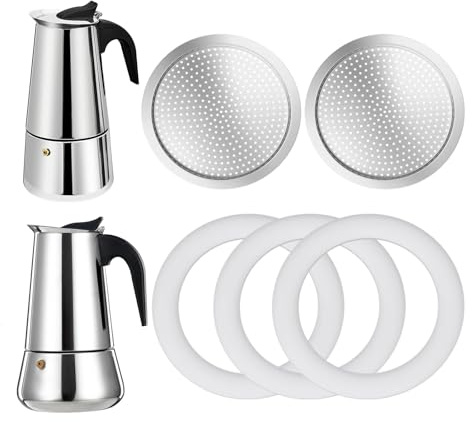 DITOSH 2 Pcs Filtre avec 3 Pcs Joint d'étanchéité en Silicone Pour Cafetière Expresso 12 Tasse Pour Cuisinière Pièces de Rechange Pour Big Tummy et Straight Moka Pot en Acier Inoxydable