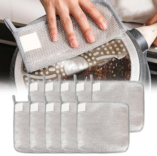KFSCIP 10 Pack Multipurpose Wire Dishwashing Rags, 20x20cm Reusable Cleaning Cloths for Kitchen, Non-Scratch Scouring Pads Suitable for Dishes, Sinks, and Stove Tops