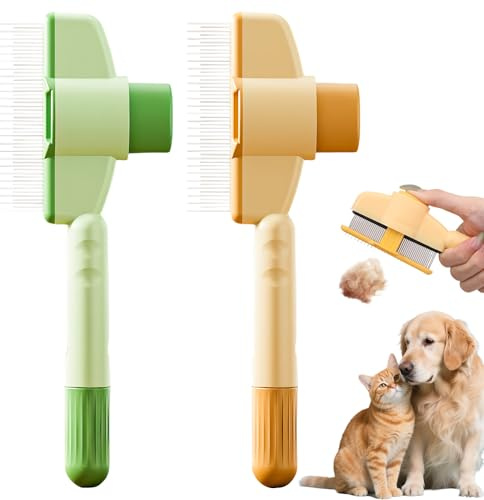 Lot de 2 brosses autonettoyantes Toilettage pour chats et chiens Dents en acier inoxydable contre le sous-poil et les emmêlements, poils longs et courts