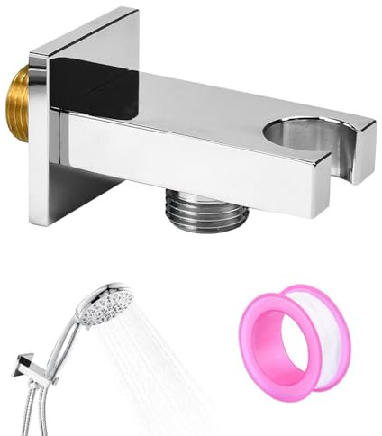 WEFHEF Soporte Ducha Pared, Conexión de Pared con soporte de Ducha de G 1/2'', Soporte Alcachofa Ducha de Latón con Cinta de Sellado, Codo de Salida con Soporte de Alcachofa para Ducha de Mano