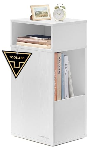 SONGMICS Home Table de Chevet, Assemblage Ultra-Rapide sans Outils Toolless, Table de Nuit Fine avec Tiroir pour Petit Espace Chambre Salon, 30 x 25 x 59,4 cm, Blanc Neige LET911WE01