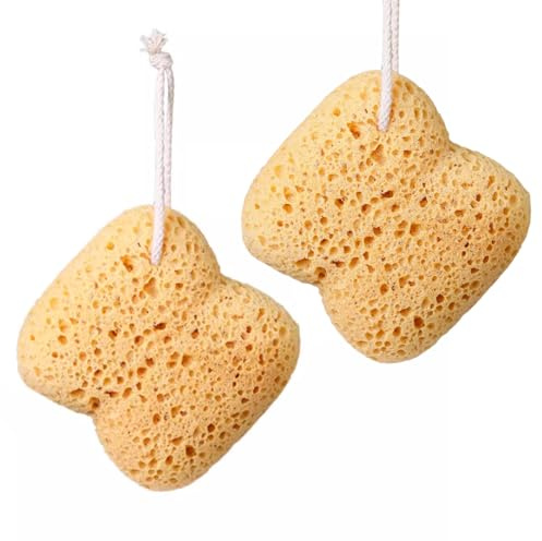 2 Pezzo Spugna Marina Naturale, Bagno Premium Loofah, Spugne da Doccia più Grandi per Donne e Uomini, una Pulizia Delicata e Profonda, Ultra Morbida per Pelli, Esfoliante, Molta Schiuma, Curvy