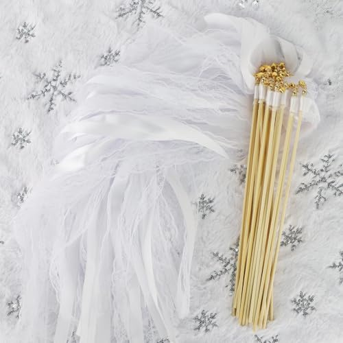 Wedding Wands 30 Stück Zauberstäbe Hochzeit Luftschlangen,Hochzeit Stäbe mit Glöckchen,Romantic Seidenfeenstab für Hochzeiten Geburtstage Partys Feiertagsfeiern Verwendet Weihnachten- (weiß)