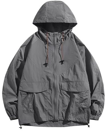 Mrat Men's UPF 50+ Sun Protection Jacket Outdoor Windbreaker Lightweight Full Zip Hoodie Sunscreen Drawstring Long Sleeve Fishing Hiking Raincoat Shirts Athletic Quick Dry Tops Cycling Camping Running