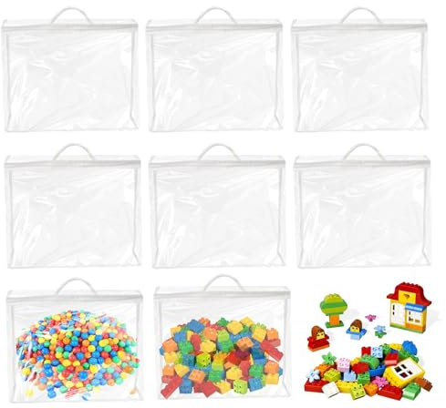 8 Pcs Clear Toy Storage Bags 38x30x10cm PVC Storage & Organization Bags with Zipper and Handle Reusable Waterproof Plastic Storage Bags for Building Blocks, Board Games, Puzzles, Clay, Small Models