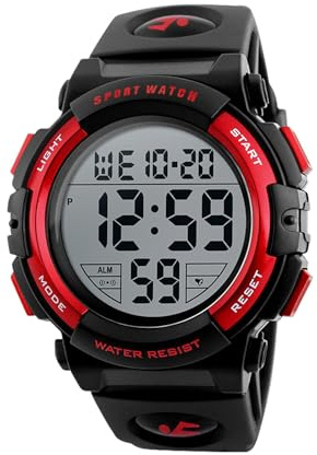 kieyeeno Montre de Sport numérique pour Homme, étanche à 50 m, Elle est dotée d'un éclairage LED, d'une Alarme, d'un Calendrier, d'un chronomètre et d'un Double Fuseau horaire 12/24 Heures.