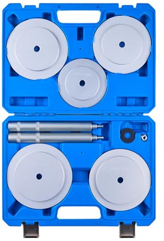 VEVOR Kit de Presse à Roulements 7 Pièces, Coffret d’Outils de Démontage et de Montage de Bagues et Joints de Roulements, avec 5 Bagues, Axes de Poignée et Rallonge, pour Entretien Automobile