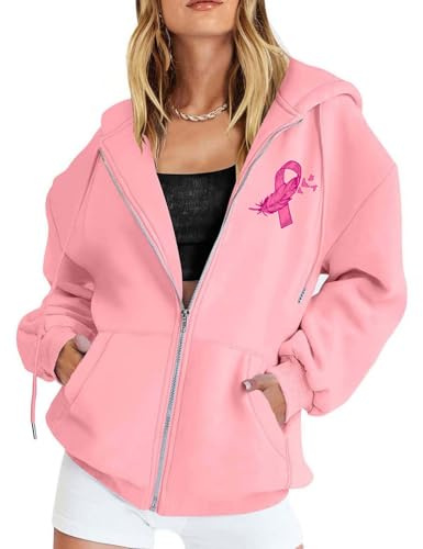 Octobre Rose Cancer du Sein Pull Court Chaud de Sport décontracté en Polaire avec Cordon Serrage et Fermeture éclair mensuelle la prévention des Femmes Plaid Sweat Capuche pour Femme