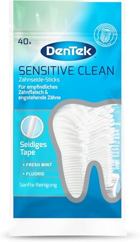 40 St. DenTek Sensitive Clean Zahnseide-Sticks - für sensibles Zahnfleisch - engstehende Zähne - Zahnreinigung der Zahnzwischenräume - Minzgeschmack - Fluorid - Zahnstocher - Zungenreiniger