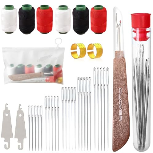 37PCS Sewing Tool Set, Needles Thread Hand Repair Tools, Embroidery Tool Kit, Include 25 Steel Needles, 1 Seam Sewing Thread Ripper, 2 Needle Threaders, 6 Threads, 2 Thimbles, DIY Crafting Kit
