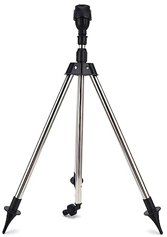 Aspersor giratorio de riego de 360 grados con trípode, pulverizador giratorio automático para jardín, diseño de riego de césped, radio de pulverización de 6 a 12 m, acero inoxidable, retráctil, fácil