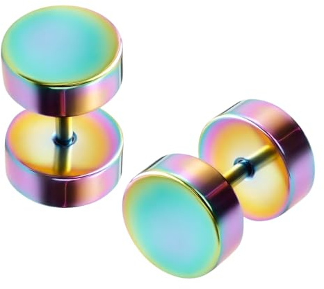 Juvel tunna falska pluggörhängen 2 st par – 16 g (1,2 mm) allergivänliga kirurgiska stål fuskstift – 4 mm – 10 mm illusion skiva öronproppar i svart, silver och guld, 8mm, 316L kirurgiskt stål, Ingen