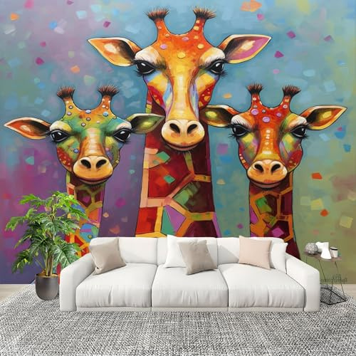 Jirafa Linda Y Abstracta Fotomurales 400x280 cm Papel Pintado Tejido No Tejido Fotomural Vistoso Efecto 3D Papel Tapiz Decorativos para Dormitorio Salón TV Pared Murales Póster