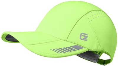 GADIEMKENSD Cappellino Sportivo Pieghevole UPF 50+ con Dettaglio Riflettente, Cappello da Corsa ad Alte Prestazioni in Mesh Traspirante Dri Fit per Golf, Tennis, Allenamento, Verde Fluorescente L