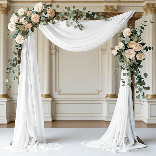 Vorhang Stoff für Hochzeitsbogen,Drapierung– Weiß (einteilig) 0,75x6 m | Chiffon Stoff Tüll Hochzeitsbogen Gardinen Garten Hochzeit Party Dekoration Faltenwurf Stoff Hochzeitstüll