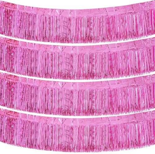 G2PLUS Fransen Girlande Rosa: 4 Stück Metallic Foil Fringe Garlanden | 3m x 30cm Glitzer Lametta Garland für Partydeko Geburtstag Baby Shower Kinderparty Mädchen Deko