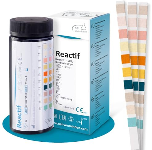 Reactif Strisce Urine 10 Parametri - Test Urine per Cistite, Infezioni Urinarie, Chetosi, pH, Glucosio, Leucociti, Nitriti e Sangue - 100 Strisce con Scala Colori