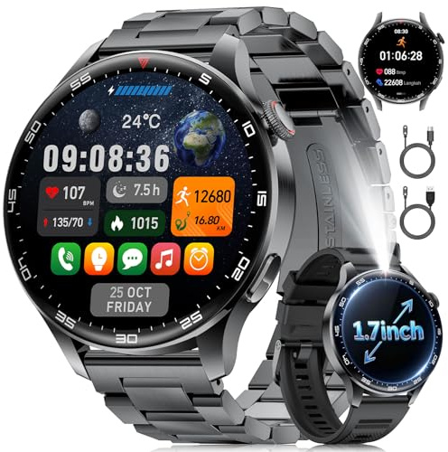 Orologio Smartwatch Uomo 2026, 1,7'' HD Ampio Display Fitness Tracker per 800 mAh, Luce LED, Frequenza Cardiaca/Monitor del Sonno, 100+ Modalità Sportive, Impermeabile IP68 per iOS Android, Nero-Rosso