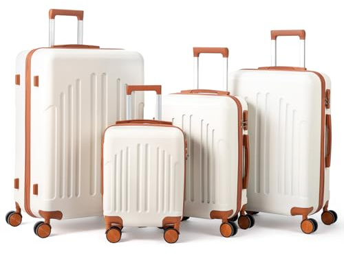 LEADZM Kofferset 4 teilig Hartschale (Beige-Braun) | Koffer Set 4 stück aus ABS, Reisekoffer mit Rollen Groß, Handgepäck, Hartschalenkoffer Groß, Koffer & Trolleys