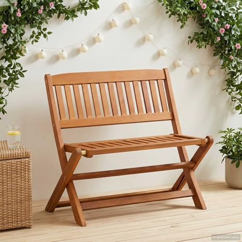 PUGYNBK Klappbare Kinderbank aus massivem Eukalyptusholz, 61 x 38 x 57 cm, braun – praktische Sitzbank für drinnen und draußen, faltbar und leicht zu verstauen.