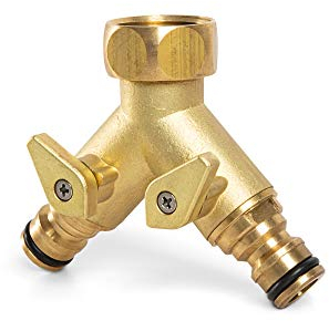 REHAU 2-Wege-Verteiler aus robustem Messing, gleichzeitiger Anschluss von Zwei Geräten, beide Ausgänge regulierbar, 2-Fach Wasserverteiler für Wasserhahn G 3/4