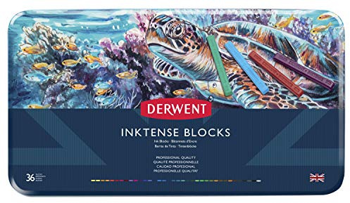 Derwent Inktense 36 Kritor I Metallask, Set Med 36 Vattenfärger, 8mm Breda Kritor, Vattenlösliga, Perfekta För Att Rita, Färglägga Och Göra Hobbyprojekt På Papper Och Textil (2301979)