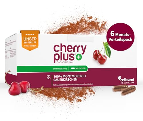 Original Montmorency Sauerkirschen Kapseln – 55.000 mg Sauerkirschen pro Tagesdosis (50:1 Sauerkirsch Extrakt) – 80 Kirschen/Tag – vegan, ohne Zusätze, deutsche Herstellung – Cherry PLUS