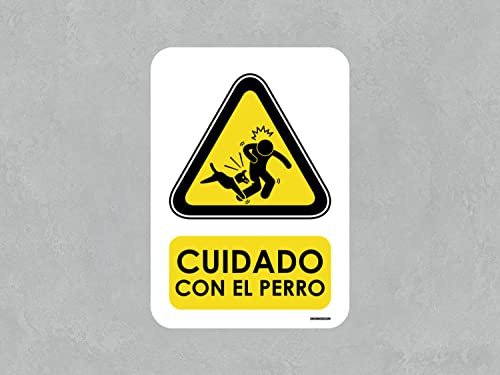 Oedim Señal Cuidado con el Perro, 14,85x21cm, Señaletica en Material Aluminio Blanco Resistente de 3mm, Duradera y Económica