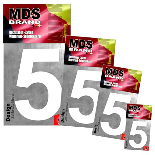 Zahlen Aufkleber | Mega pack | 1x 15cm-10cm-8cm-5cm, Selbstklebende, langlebige Zahlen für Briefkasten, Mülltonne & mehr | Perfekt für Innen & Außenanwendungen (Weiss-5)