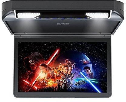 RoverOne 13.3inch Flip Down Car DVD Player with 1080P HDMI SD USB IR FM Speaker Game Rotating Screen Overhead Video Black