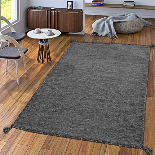 TT Home Handwebteppich Wohnzimmer Natur Webteppich Kelim Modern Baumwolle In Grau, Größe:200x290 cm