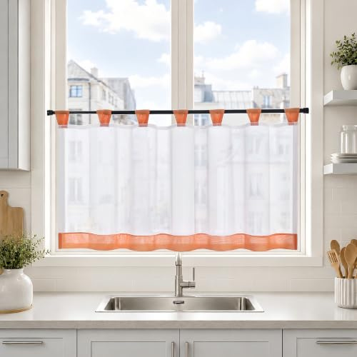 Joyswahl Bistrogardine Voile Schlaufen Scheibengardine Mia 45x145cm Orange | Gardinen Küchen Transparenter Vorhang,1er Pack,Küchengardinen modern,Kurzgardine,Kurzstores Küchenfenster