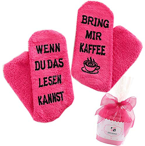 Geschenk für Frauen, WENN DU DAS LESEN KANNST BRING MIR WEIN/KAFFEE/SCHOKI/BUCH SOCKEN, witziges Geburtstagsgeschenk für Freundin Schwester Mama
