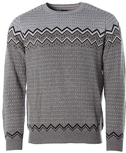 Kitaro Herren Pullover Strick Rundhals Norweger (Mid Grey Melange, M)