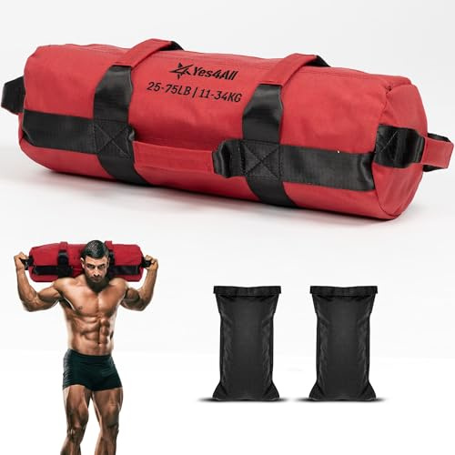 Yes4All Workout-Sandsäcke, strapazierfähige Sandsäcke für Fitness, Kondition, MMA und Kampfsport – Rot – M