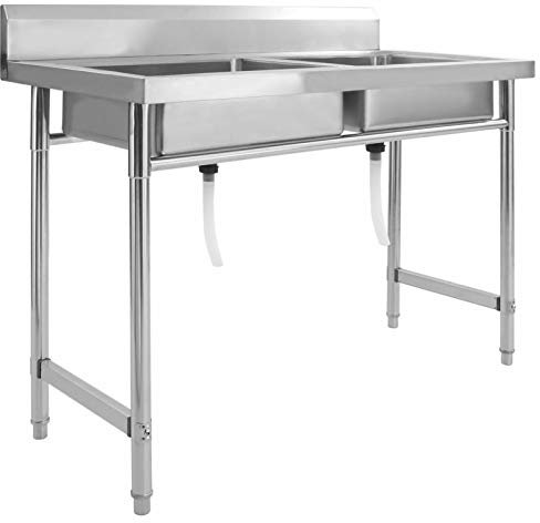 Tidyard Lavandino Cucina Doppia Vasca in Acciaio Inox, 120x60x85 cm, Installazione Sottopiano, Stile Industriale, Colore Argento