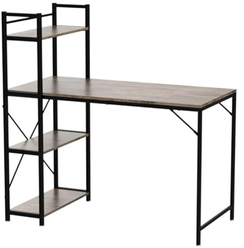 BAKAJI Scrivania con Libreria 4 Ripiani Tavolo da Lavoro Porta Pc Computer Struttura in Metallo Nero e Piano in Legno Industrial Arredamento Casa Ufficio Cameretta 120 x 60 x 124 cm