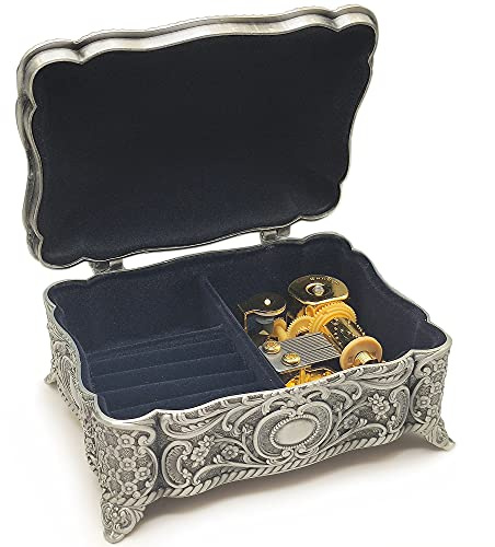 falado Antique Emboss Alloy Metal Jewelry Music Box Wind Up and Golden Movement Music Box for Christmas/Birthday/Valentine's Day/Mother's Day (You are my sunshine.)