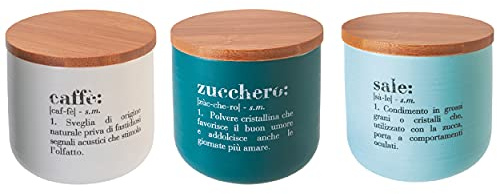 Villa d'Este Home Tivoli Victionary Shades Set 3 barattoli 500 ml in bone China con coperchio in bamboo, multicolore, Misure: Ø 9,5 x h. 9,5 cm