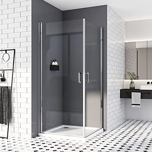 Duschkabine 80x80, Pendeltür für den Eckeingang Duschtür Doppel Duschwand 6mm EGS Sicherheitsglas NANO Beschichtung 195cm