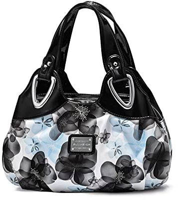 NICOLE & DORIS Handtaschen Damen Designer Tasche Elegante Groß Handtasche Modern Shopper Tote Bag Damentasche mit Blumenmuster Weißer Griff/lila Blume Schwarzer Griff/Blaue Blume
