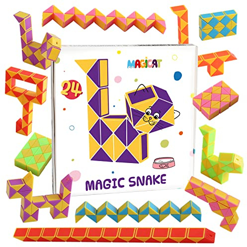 Magicat 24 Serpenti magici | Giocattolo cubo Magico Twist Puzzle, 24 Pezzi à 24 Blocchi, Costruzione Diversi Oggetti per Bambini e Adulti…
